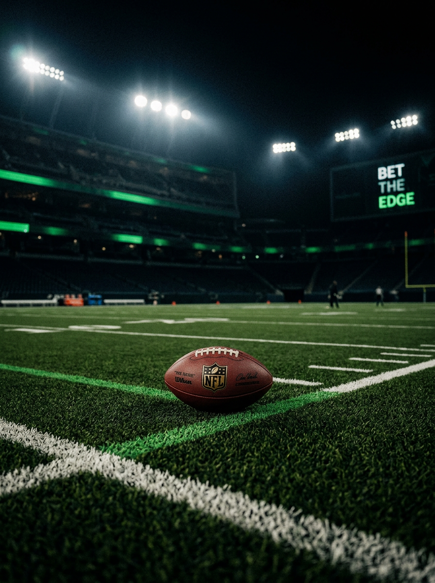 NFL football on the turf under stadium lights